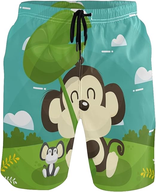 Cute Cartoon Joy Baby Monkey Men's Swim Trunks Quick Dry Boy Shorts