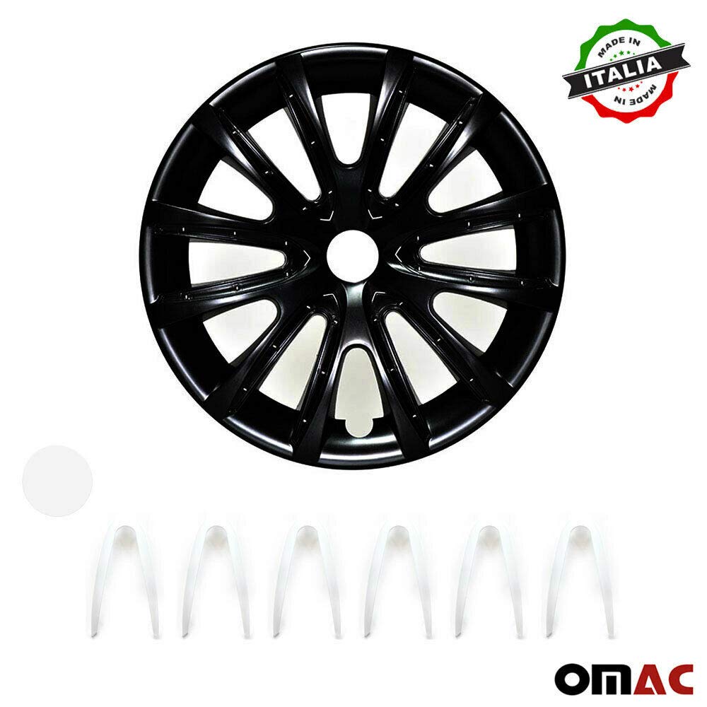 OMAC 4X Radkappen Radzierblenden Radblenden 15" Zoll Stahlfelgen Matt Schwarz-Weiß