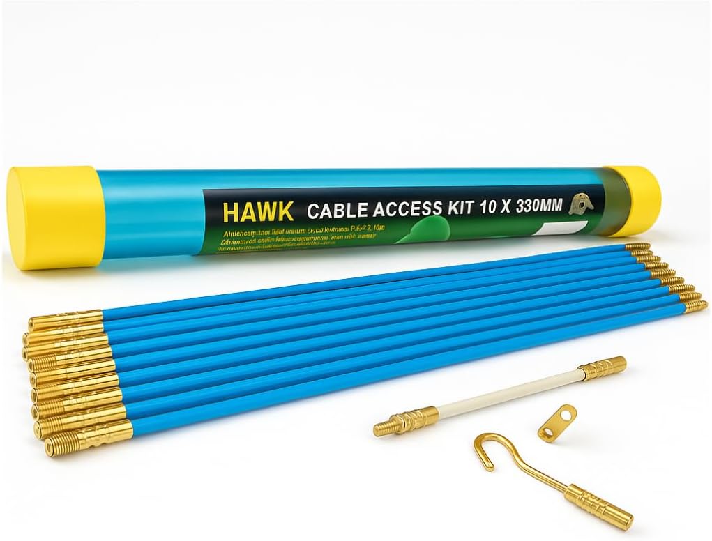 10-Piece Extendable Cable Access Kit | Nonconductive Fiberglass Rods 13" (33 cm) | Reach up to 11ft (3.4 m) | Walls, Attics, Ceilings | Includes Storage Case