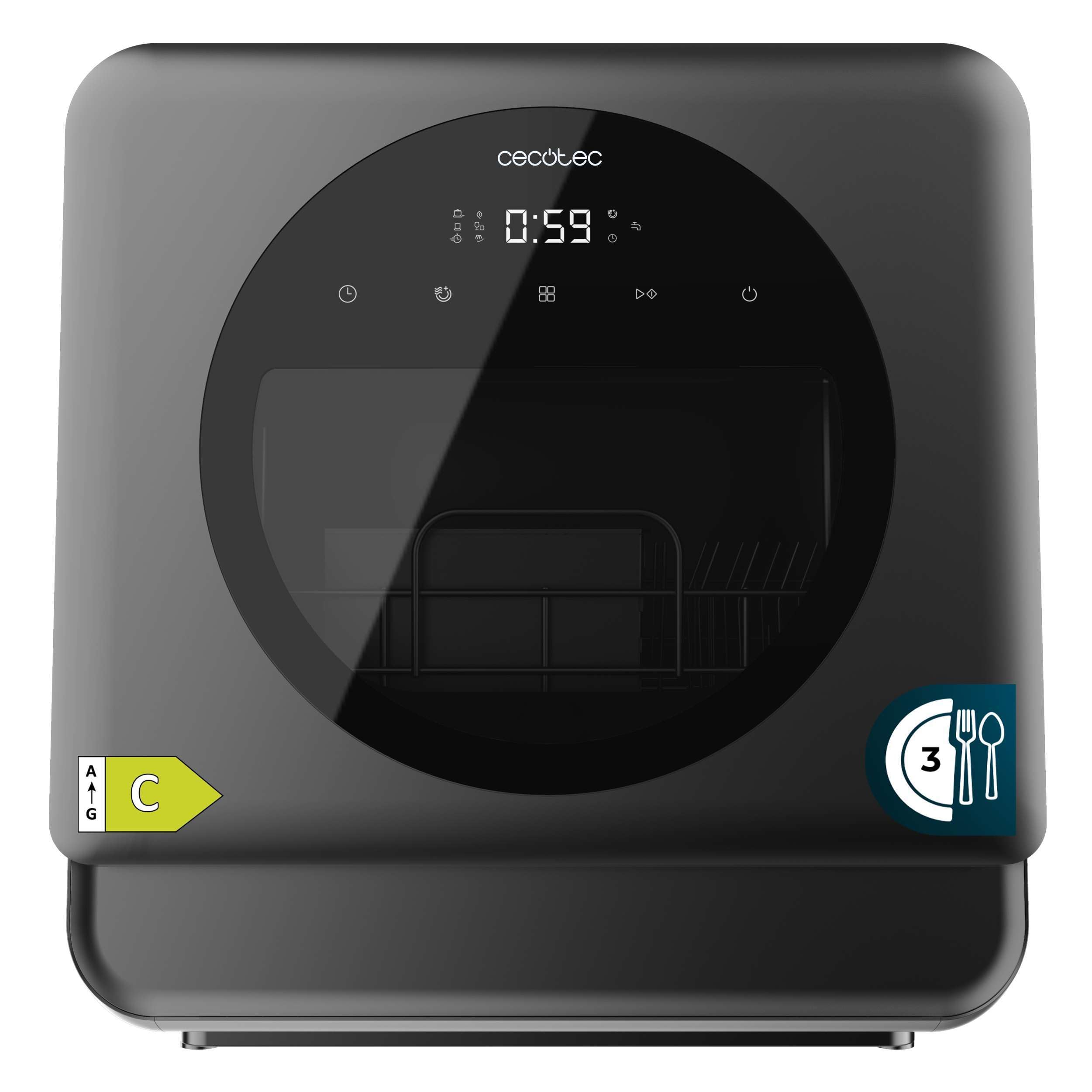 Cecotec Lavastoviglie Compatto Libero Installazione Desktop Bolero Forero 1150 Dark, 3 Posate, Basso consumo, 6 programmi, Touch Control Panel, Funzioni come Long Storage e Delay Start, Dark Inox