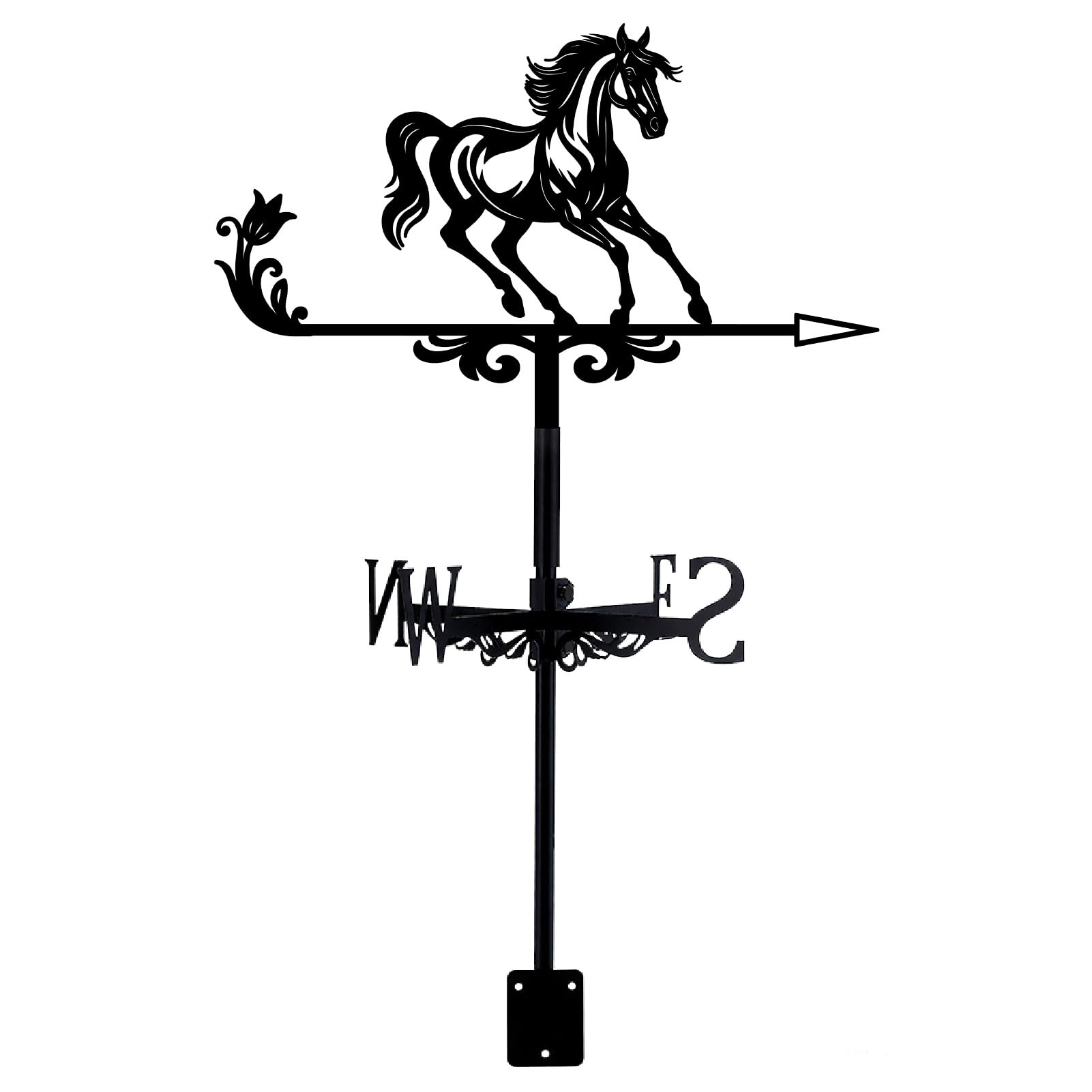PRESSINART Black Horse Weathervane Metal Wind Vane Animal Pattern Iron Decorative Weathercock Wind Direction Indicator Tool for Farmhouse Sheds Yard Roof Mount Garden Home Decoration 9.9 x 14 Inch