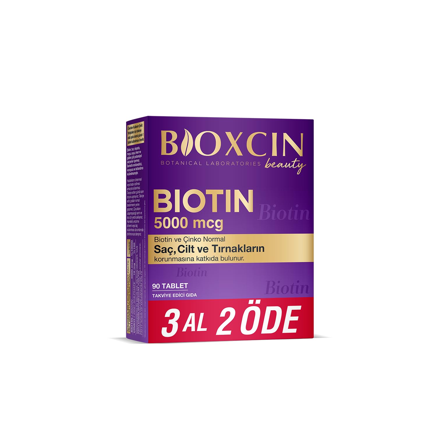 Bioxcin Biotin 5000 mcg | Saç ve Tırnak Sağlığı İçin Biotin + Çinko | Yorgunluk ve Enerji Metabolizması Desteği | 90 Tablet | Şeker ve Gluten İçermez