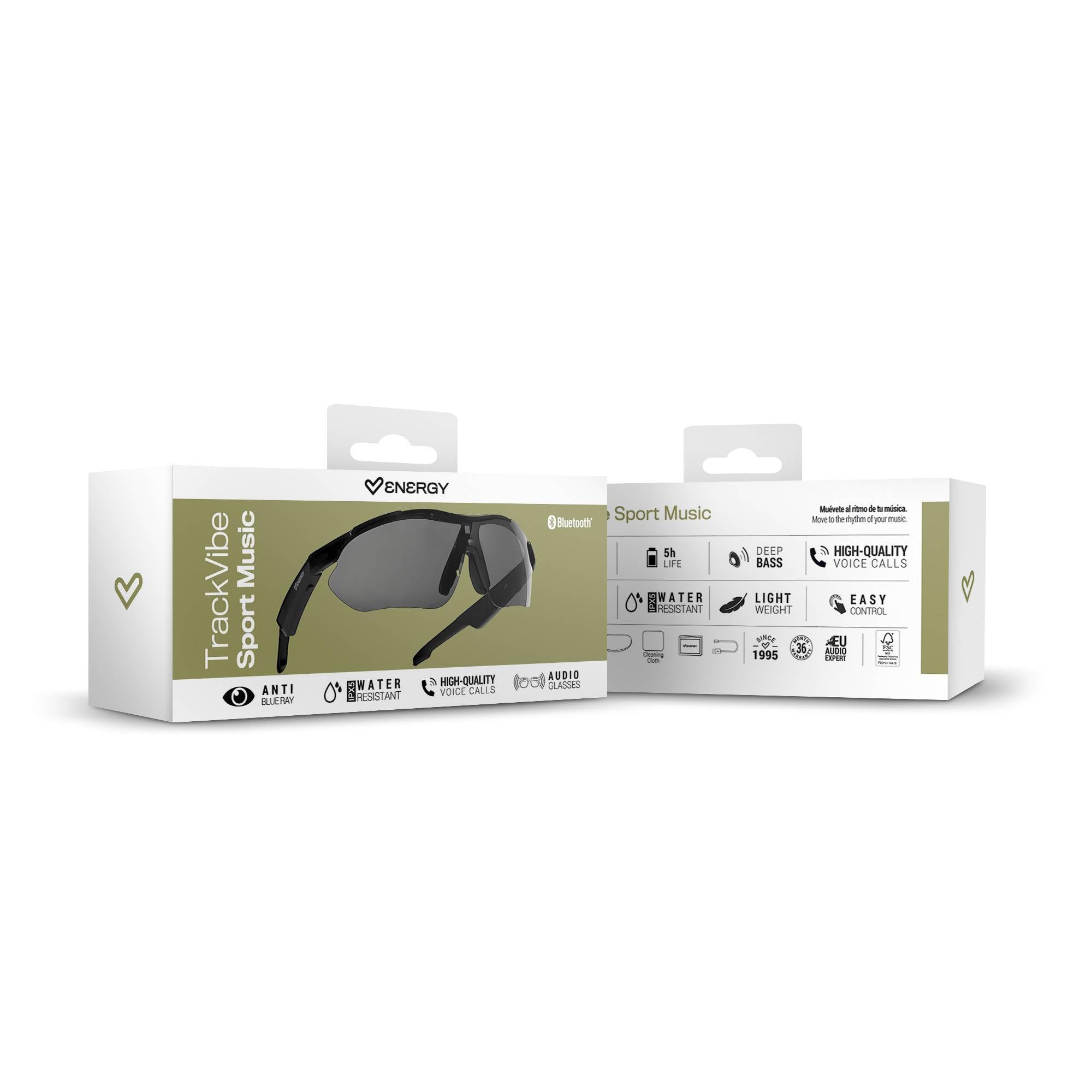 Energy Sistem TrackVibe Music Sunglasses - Sport-Sonnenbrille mit Sound (Gläser mit UV400+ Schutz, integriertes Mikrofon, IPX5-zertifiziert, taktische Steuerung, 5 Stunden Akkulaufzeit)