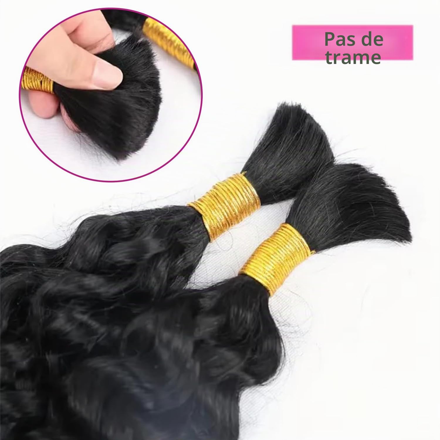 Lot de 2 extensions de cheveux humains ondulés pour tresser - 100 g - 100 % cheveux humains brésiliens non transformés - Sans trame - Couleur naturelle - 35,6 cm - 100 g