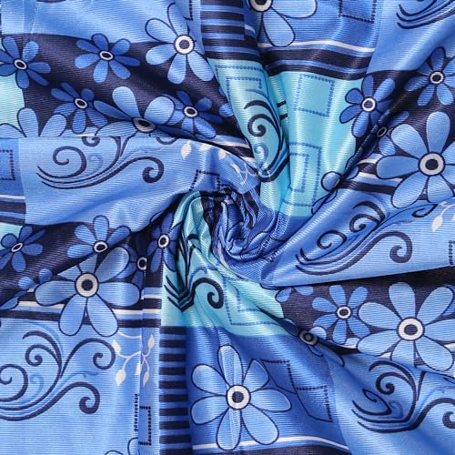 Image of 2 Pieces Floral Blue Panel Eyelet Polyester Window Curtains 5 Feet
