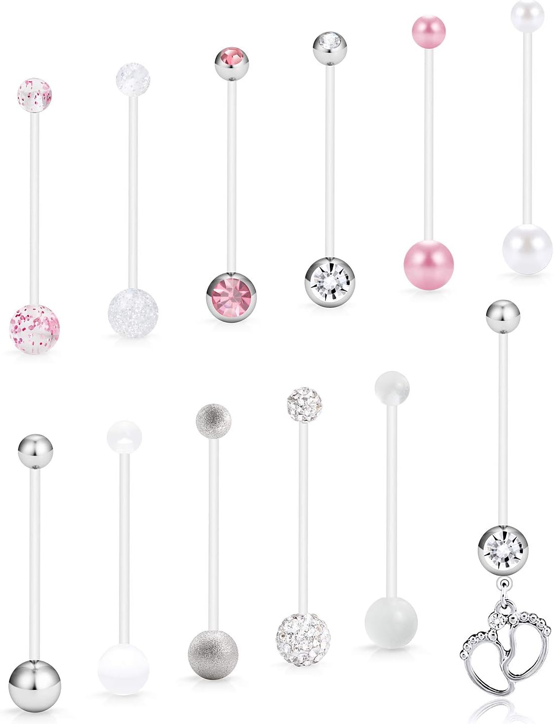 SCERRING 6-12PCS 14G Clear Acrylic Bioflex Pregnancy Sport Belly Button Rings Navel Barbell Body Jewelry Piercing Retainer
