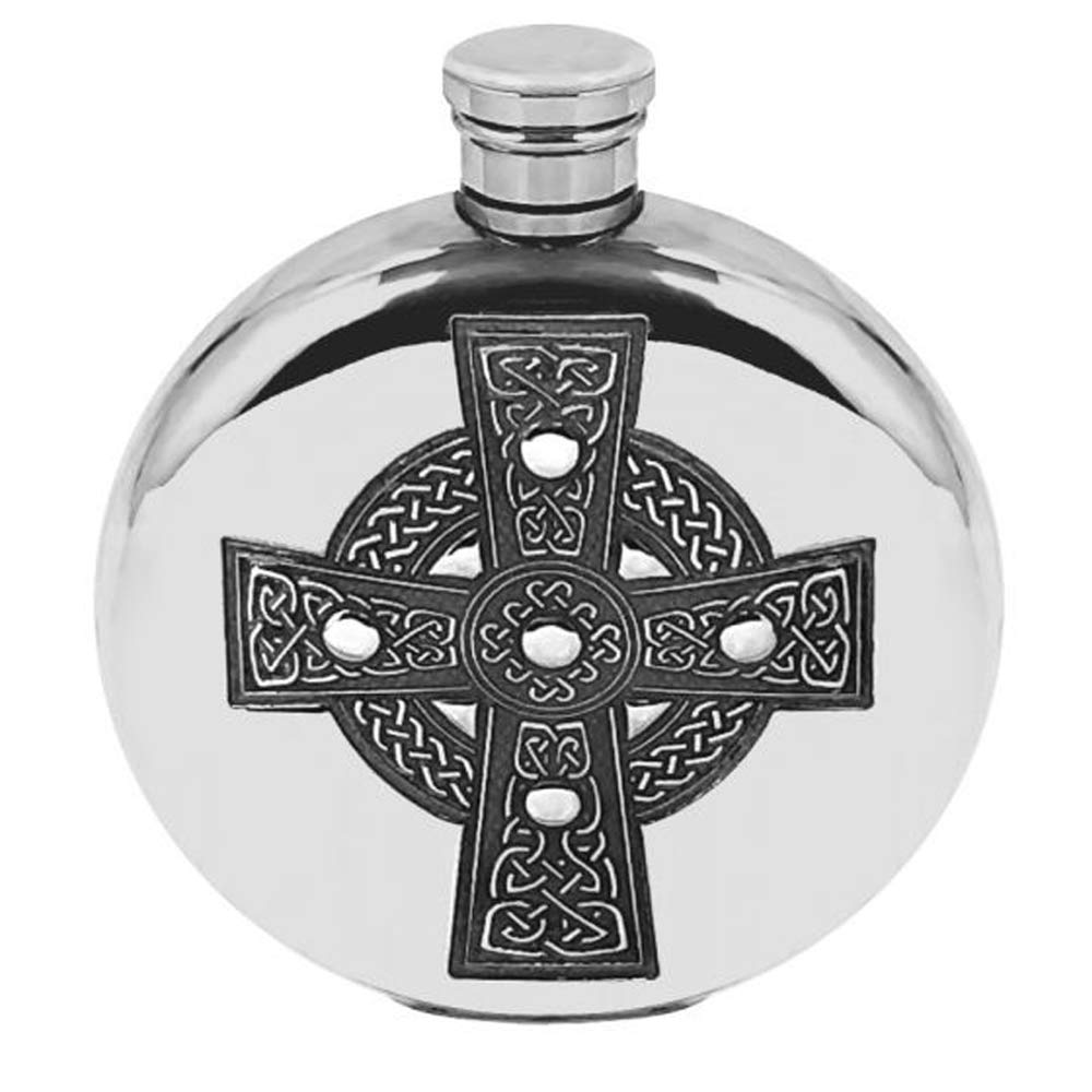 English Pewter Company Sheffield, England Women's Silver English Pewter Company Celtic Cross Design 6Oz Round Pewter Hip Flask [Cel490]