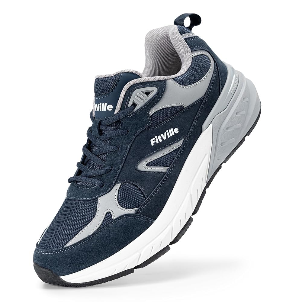 FitVilleWide Walking Shoes for Men Extra Wide Width Sneakers with Arch Support for Flat Feet Heel Pain Relief Plantar Fasciitis - Rebound NEO V1