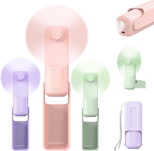 Miniatura 1 de 3 ventiladores portátiles de mano, 3 en 1 USB-C recargable 10 horas de tiempo de trabajo Mini ventilador con 3 velocidades, linterna, cordón,