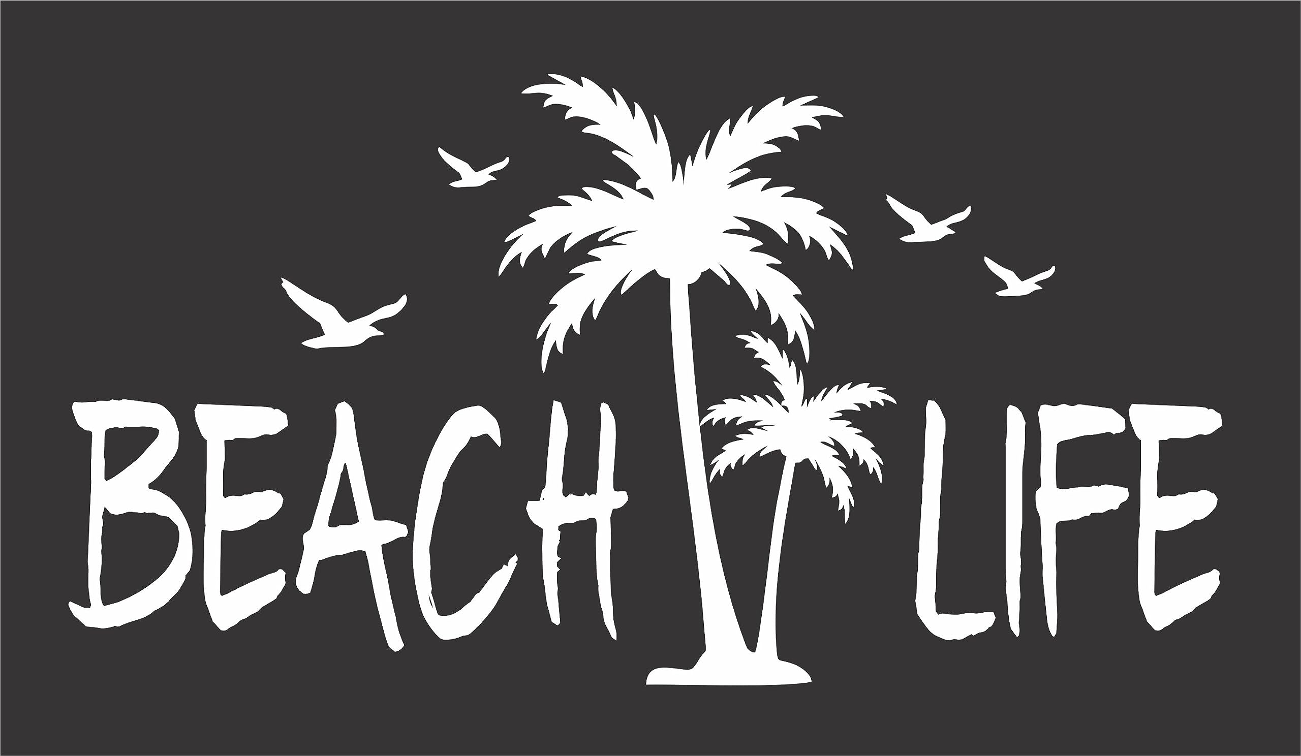 Barking Sand Designs Beach Life Palm Trees Birds Ocean - Die Cut Vinyl Window Decal/Sticker for Car/Truck (White)