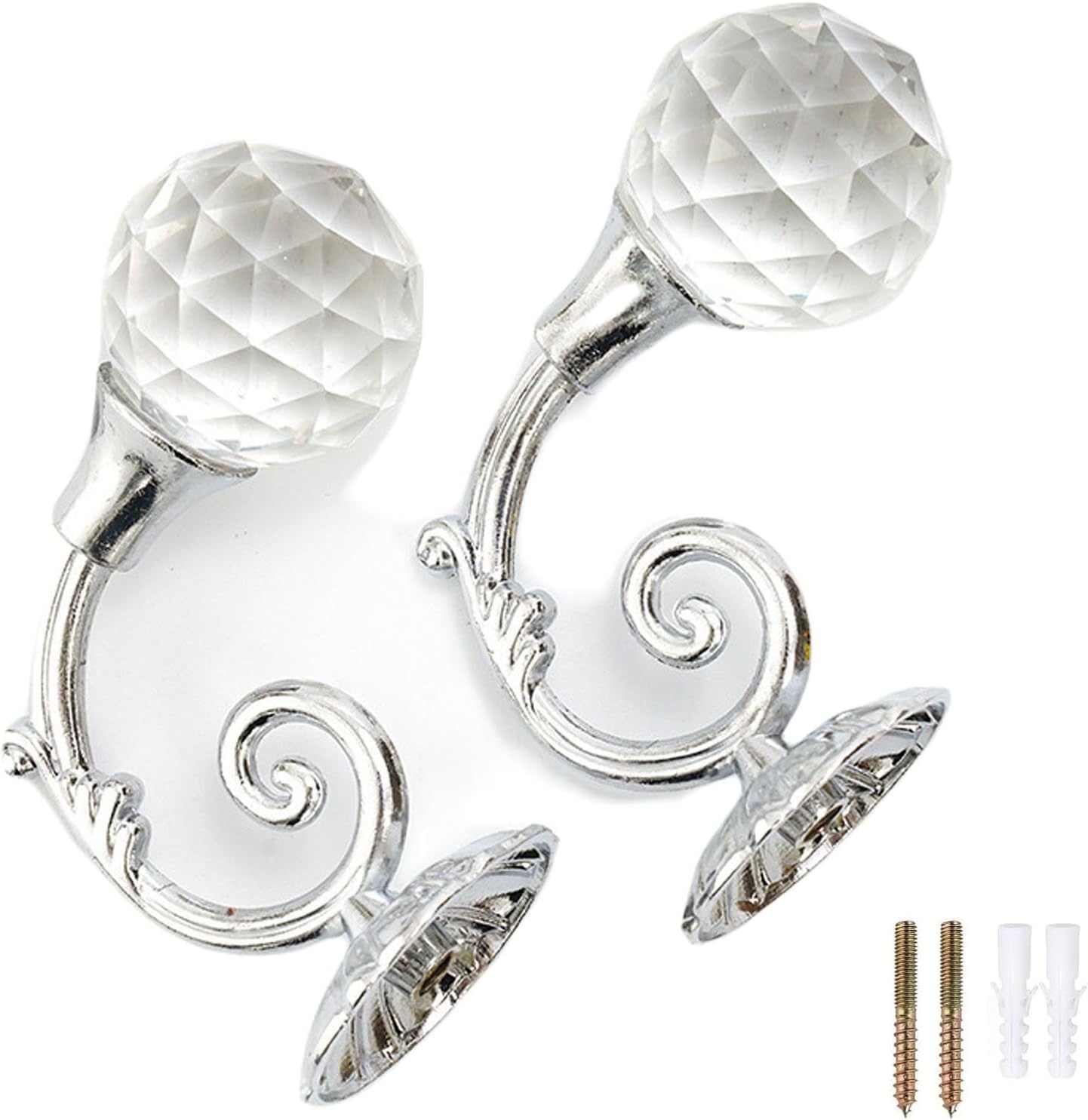 PAQWTYB Hooks, 2 Pack Curtain Hooks Crystal Metal Coat