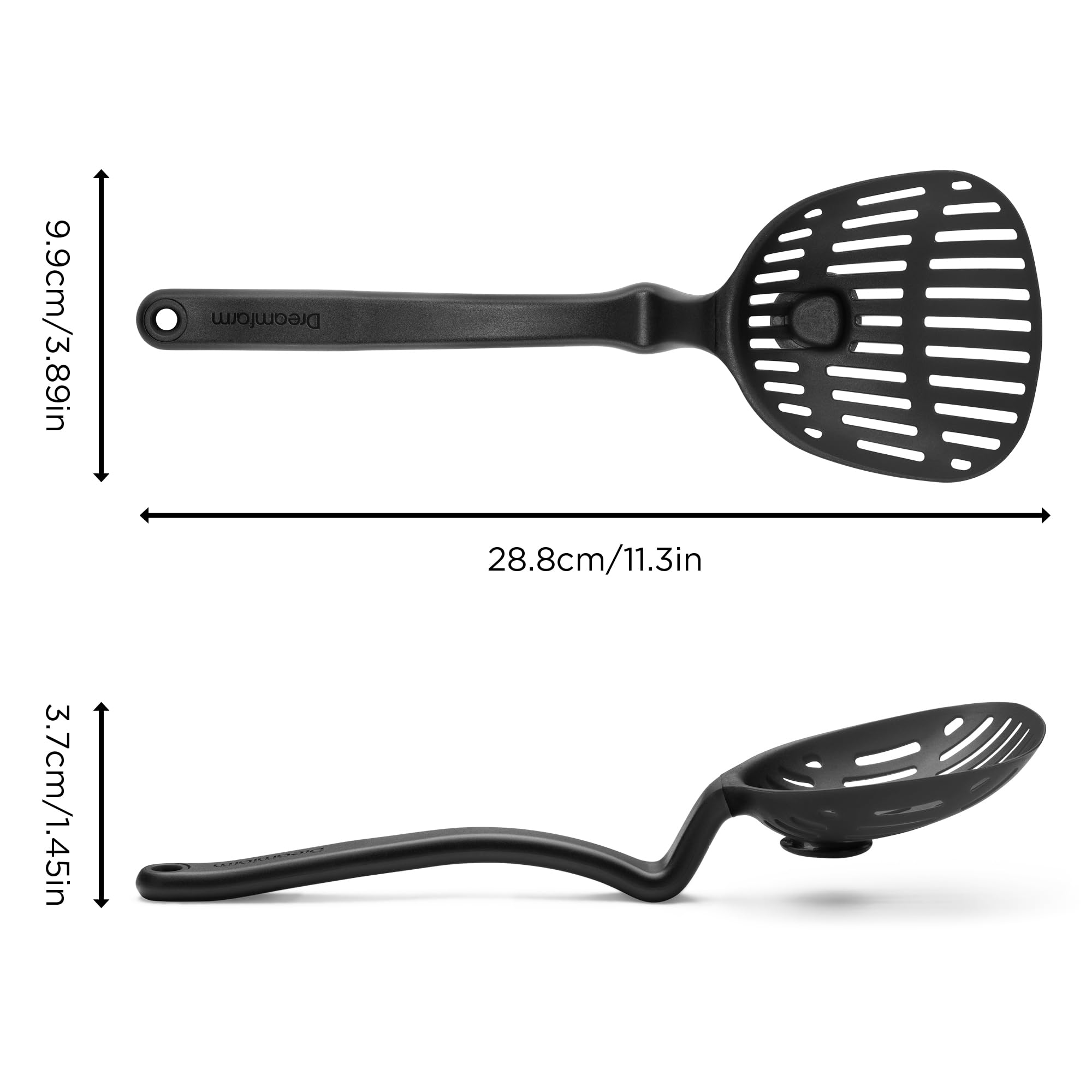 Dreamfarm Lestrain 2-In-1 Cucchiaio forato da Cucina con meccanismo Raccogligocce - 11" Nero