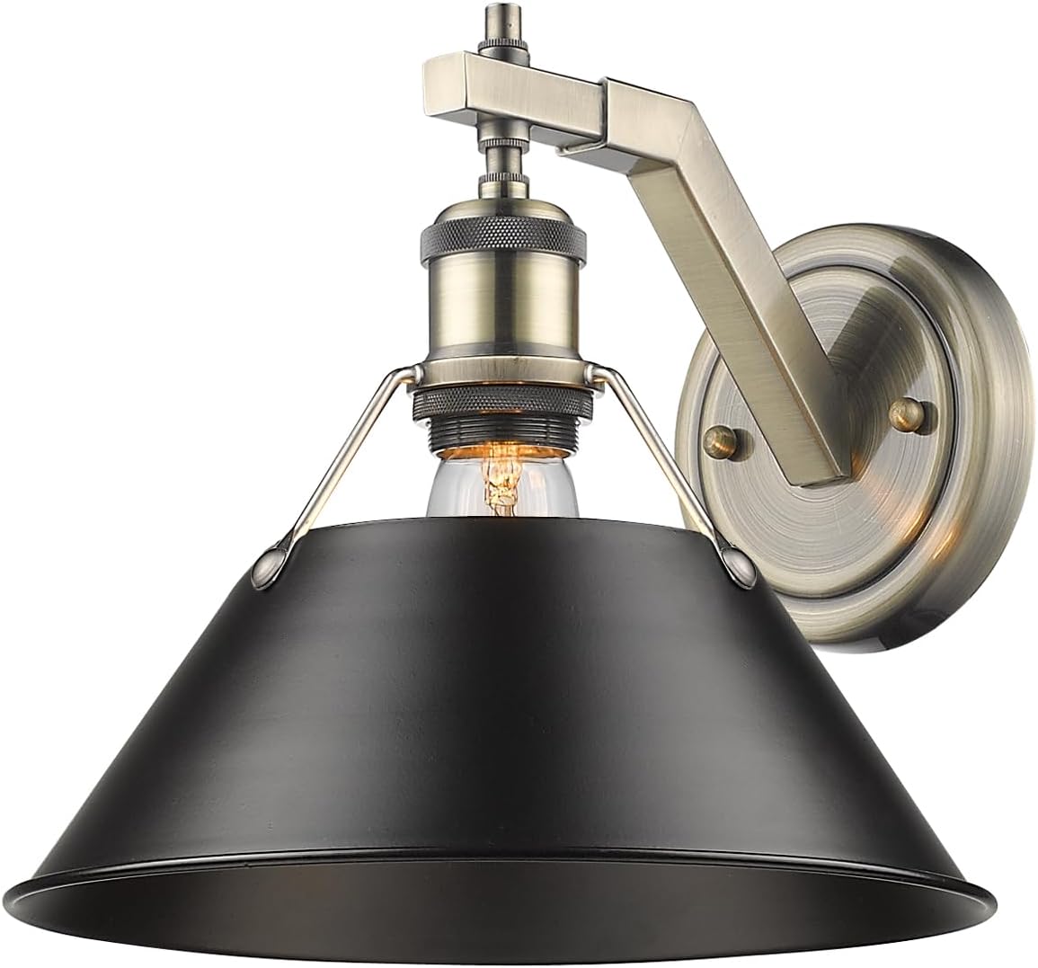 Golden Lighting 3306-1W AB-BLK Orwell Wall Sconce, Aged Brass with Black Shade