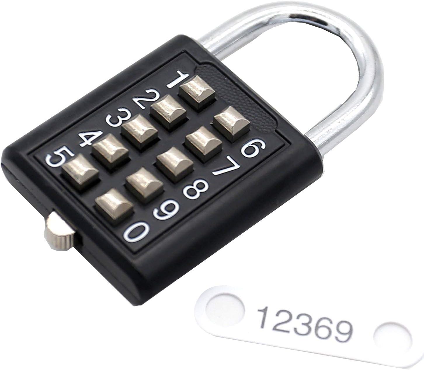 Padlock - Lock tactile button combination padlock 10 button combination padlock 5 locking mechanism bit key lock blind old man fixed gym cabinet door toolbox padlock gym sports school and employee loc
