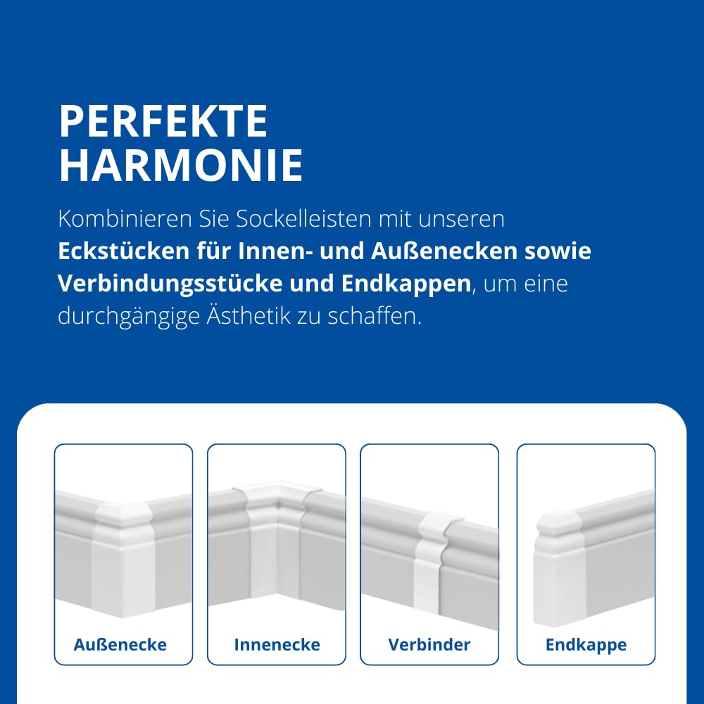 Reese Inner Corner White for Skirting Boards 18 x 60 mm Perfect Fit Profile Hamburg/Berlin Connector for Strips Easy Installation No Drilling Required - Image 4