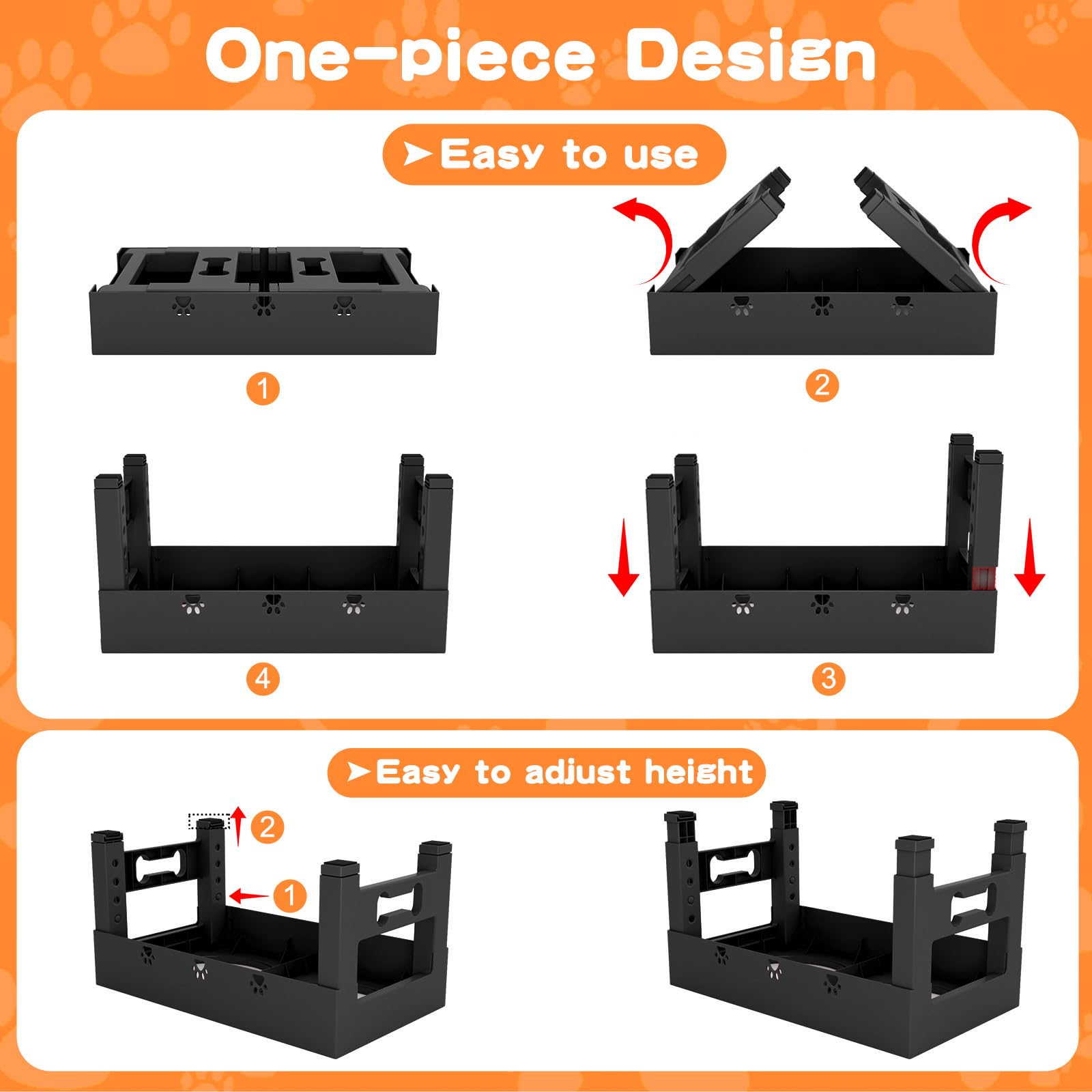 Cuencos elevados para perros con alfombrilla, cuenco elevado de 5 alturas ajustables con 2 cuencos de acero inoxidable para comida para perros, plato antideslizante que se ajusta a 3.1 pulgadas, 9