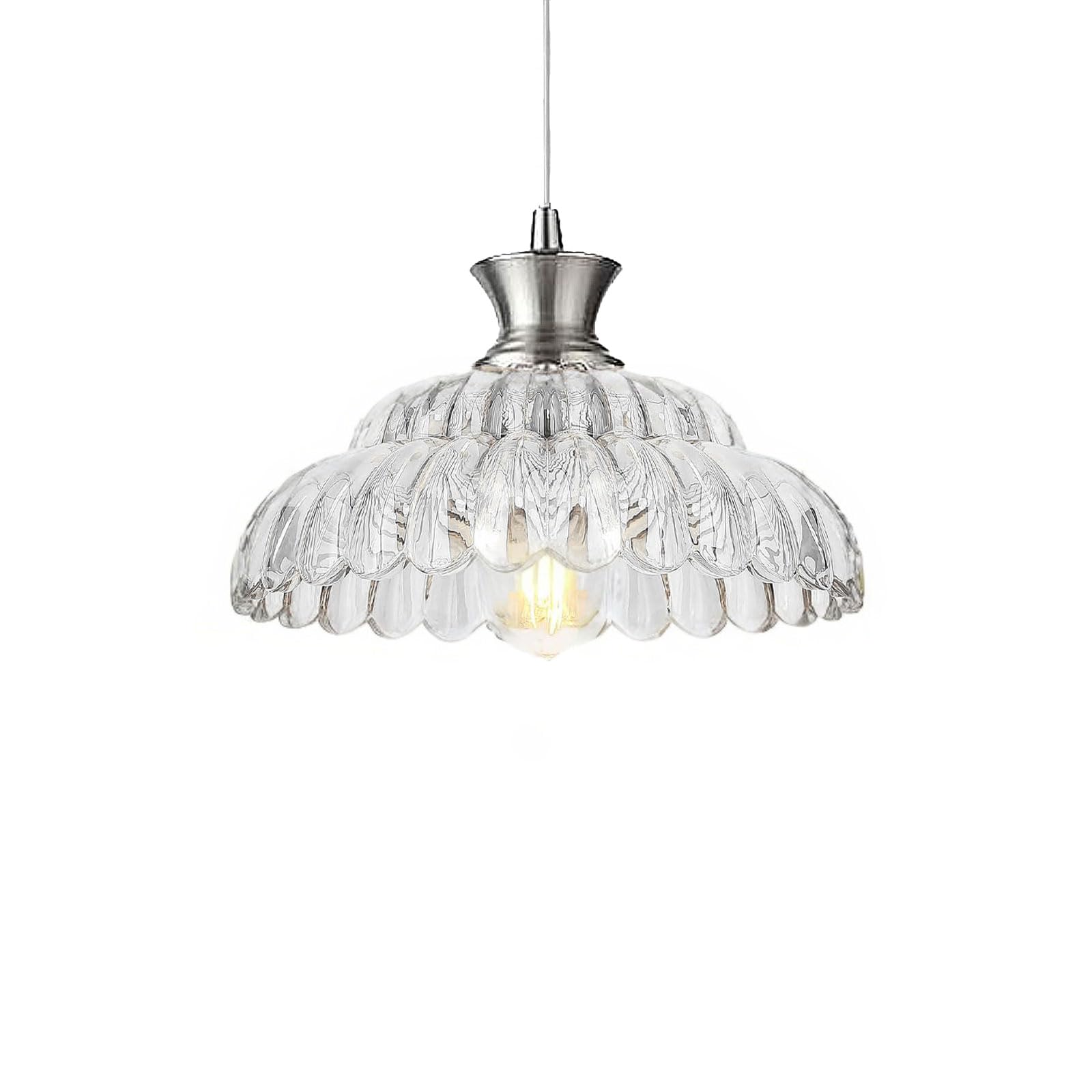 Lámpara Colgante de Cristal Vintage 30cm Altura Ajustable E27 Lámpara de Techo Industrial Retro para Cocina Comedor Dormitorio Salón Cafetería Restaurante (Plata+Transparente)