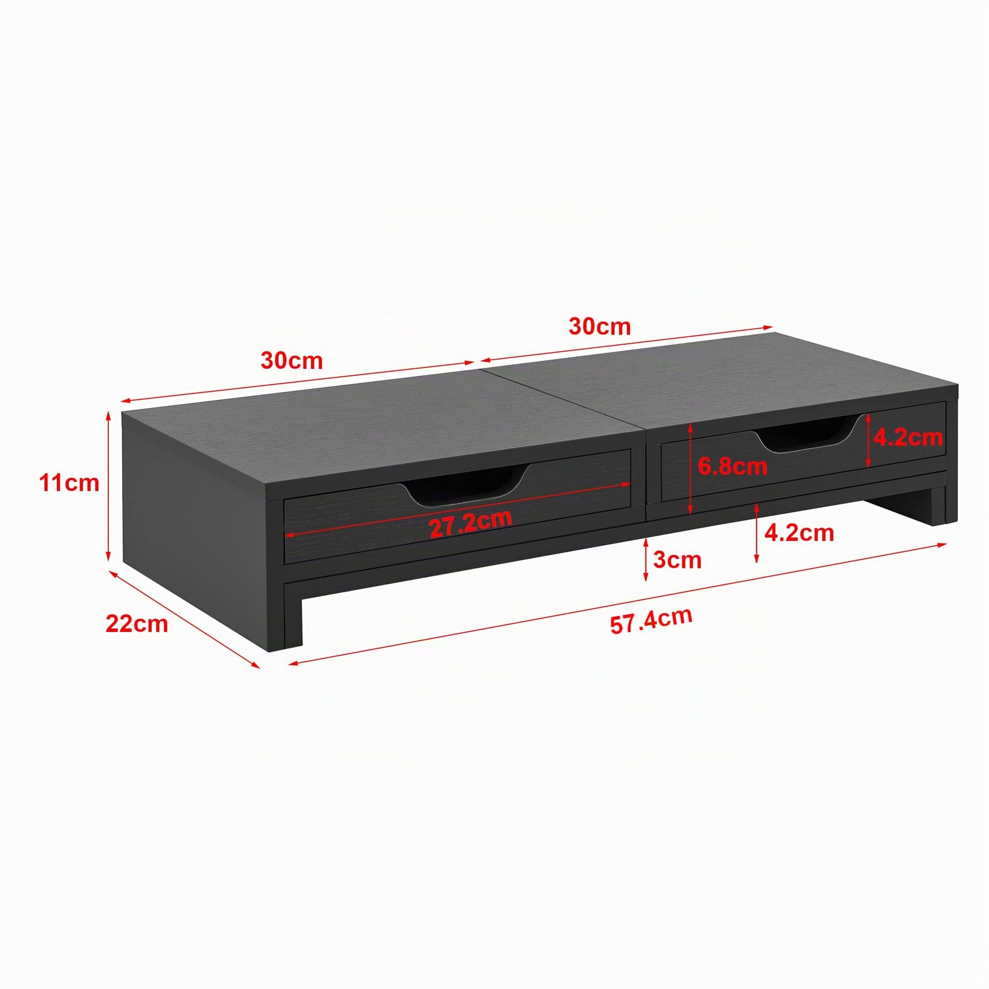 Supporto di Rialzo Monitor/PC Portatile Base per 2 Schermi Stand per Scrivania con Cassetti Portaoggetti - Grigio Scuro