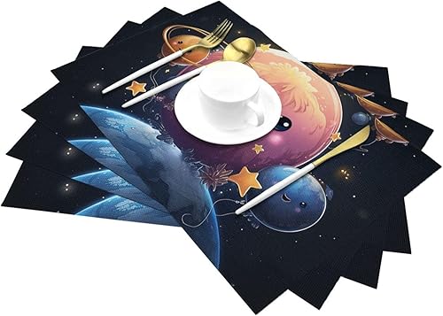 Miniatura 6 de 6 PCS PVC Placemats Set Place Mats Cute Planet Non-Slip Weave Place Mats 12" x 18" Farmhouse Table Mat Set for Family Dinners Wedding Parties