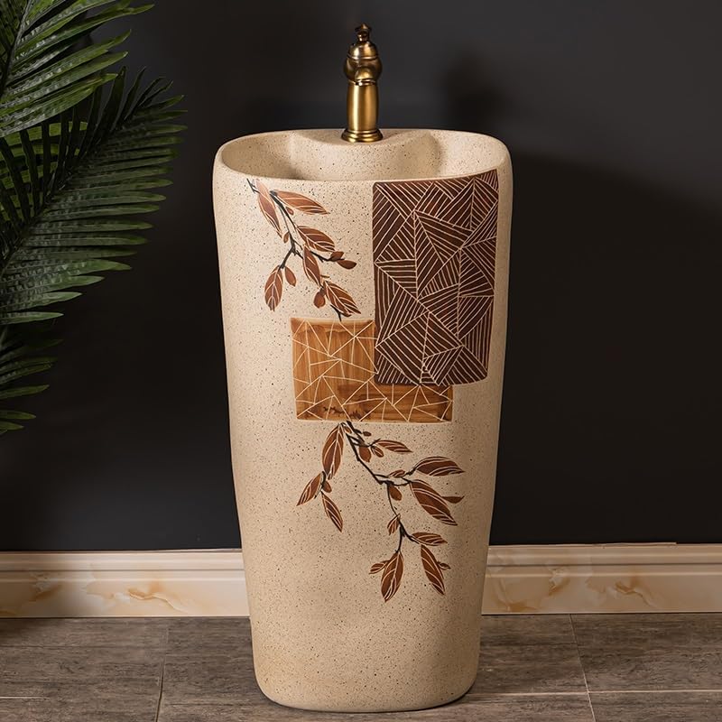Bathroom Countertop Vessel Sink Home Balcony Column Sink Wash Basin Ceramic Hotel Pedestal Sink Vanity