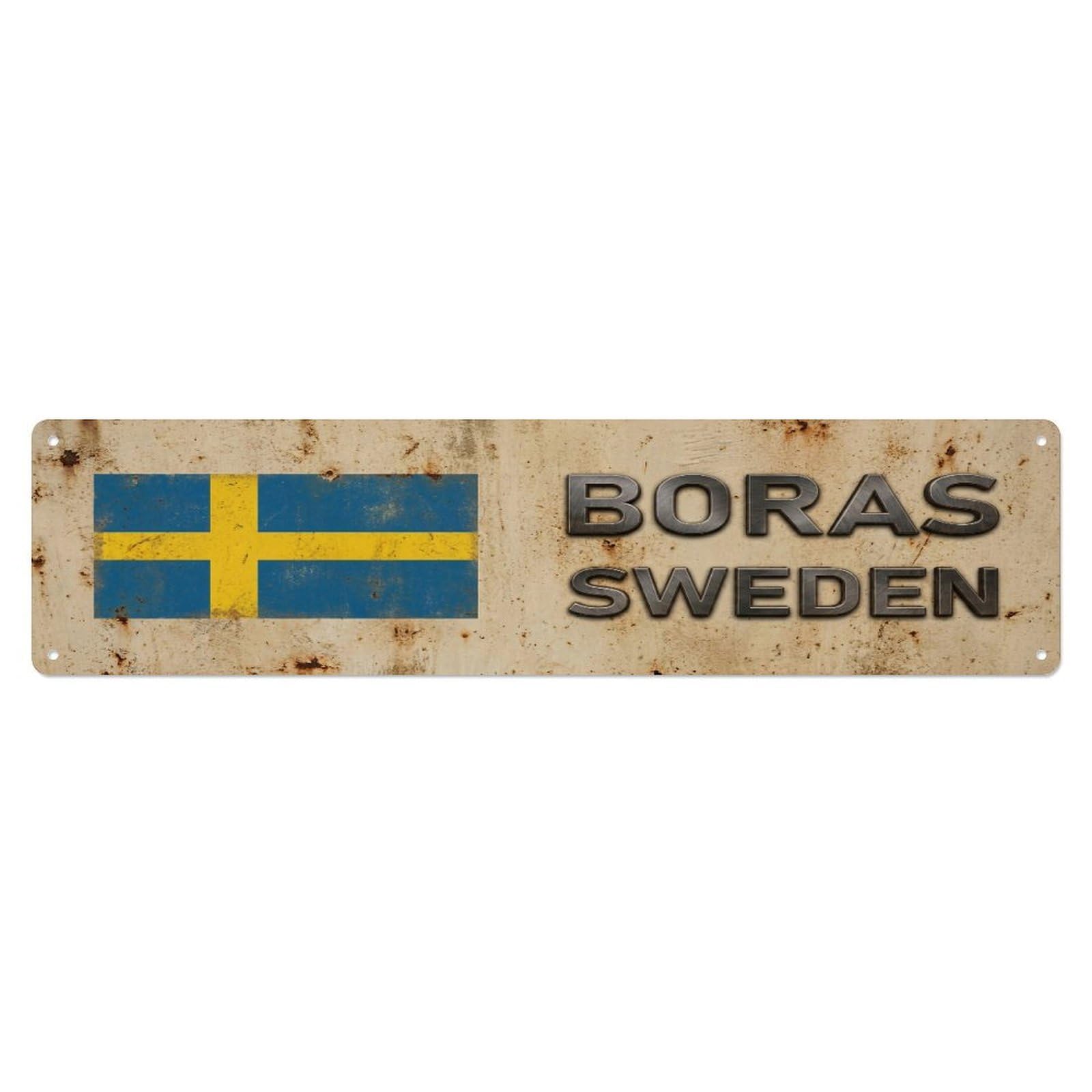 Metal Tin Sign Vintage Boras Sweden Flag Decor Rustic Travel