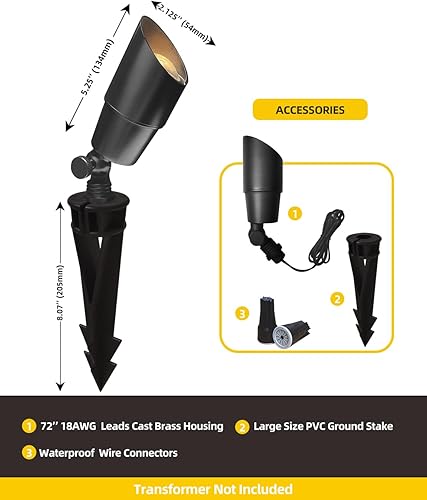 Miniatura 56 de COLOER Focos de paisaje de latón fundido a presión para exteriores con carcasa de aluminio de 5 W, bombilla LED MR16 de 2700 K, 450 lúmenes, Bronce