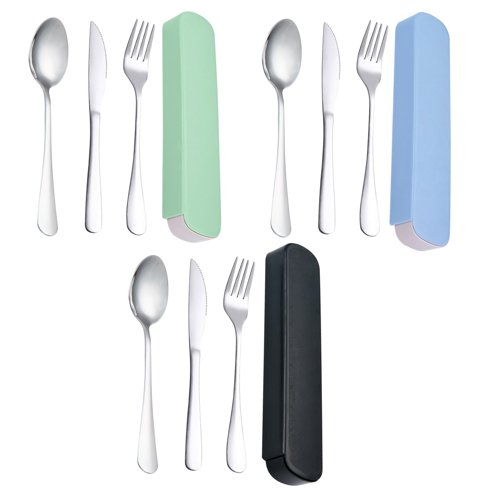3 Set Camping Cutlery Set with Case, Stainless Steel Portable Travel Utensils, Reusable-Camping Equipment with Knife,Spoon and Fork, Portable Cutlery Set Suitable for Outdoors & School