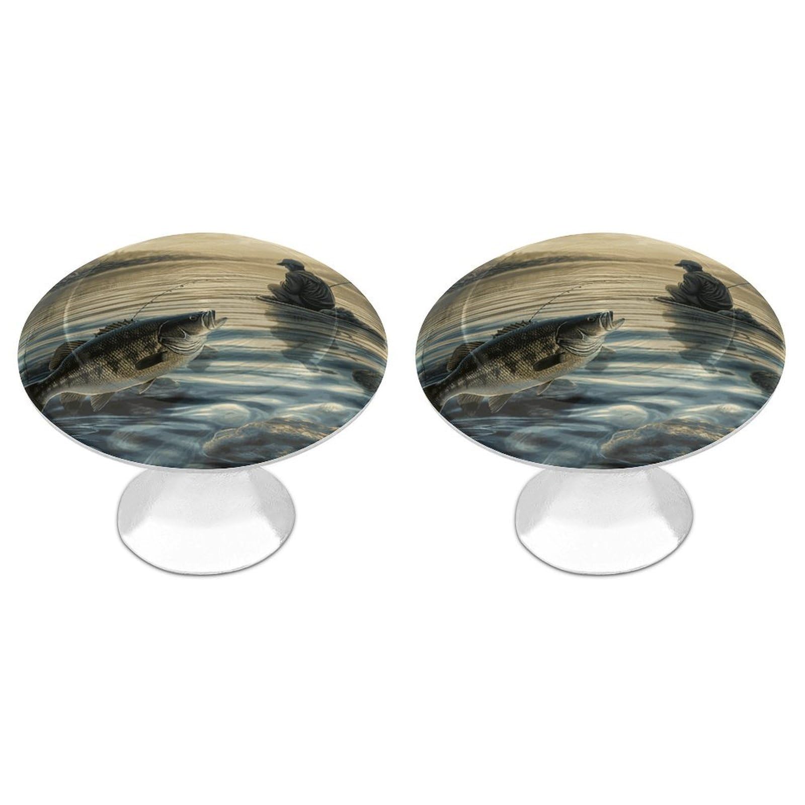 DWVTSLH Lake Fish Fishing Cabinet Handles 2 Pack Stainless Steel Kitchen Drawer Pulls with Installation Screws Round Dresser Drawer Knobs 1.1 Inch Modern Cabinet Hardware Door Handles