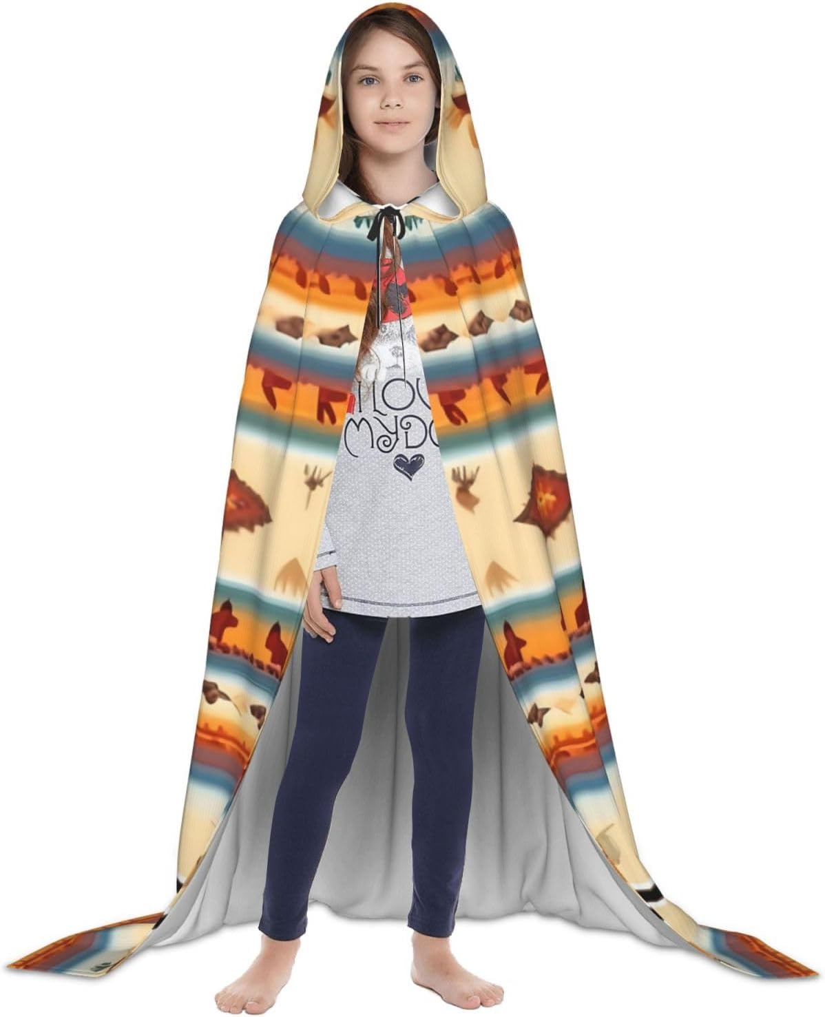 Native American print Wizard Hooded Robe Medieval Cape Renaissance Cloak for Men Women Halloween Costume