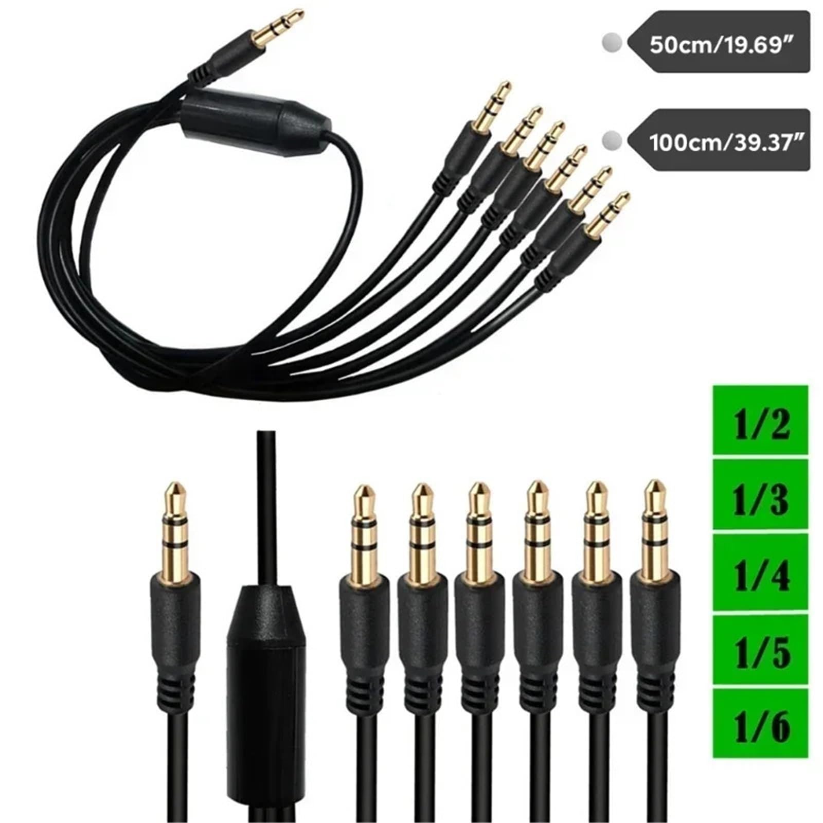 Rozdzielacz 3,5 mm gniazdo słuchawkowe kabel audio 3,5 mm kabel 1 męski na 2/3/4/5/6 męski kabel AUX rozdzielacz adapter do zestawu słuchawkowego komputera (1 do 2,1 m)
