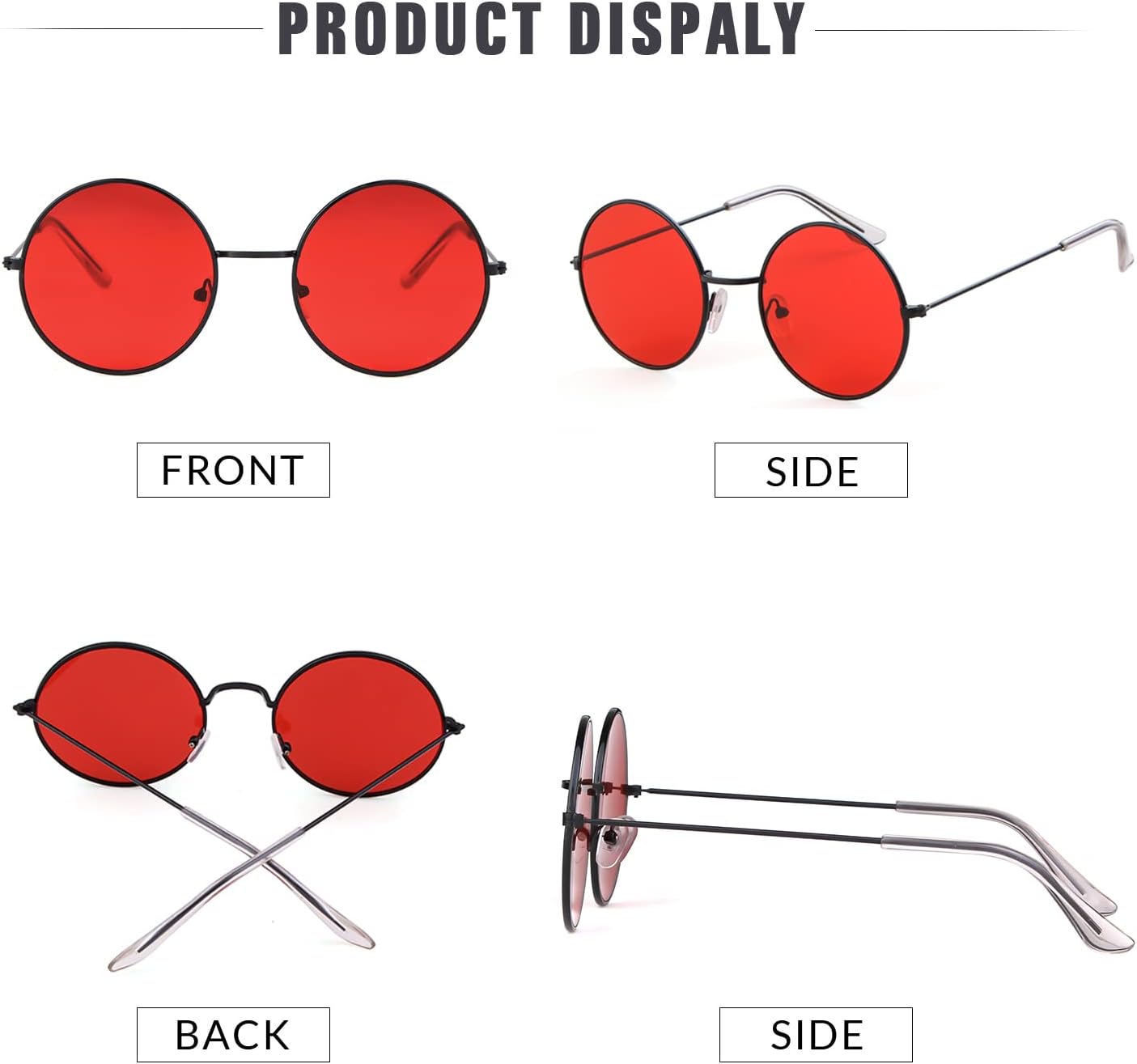 SORVNIO Round Retro Sunglasses Men Women Vintage Small Circle Red Black Hippie Style Sun Glasses - Image 6