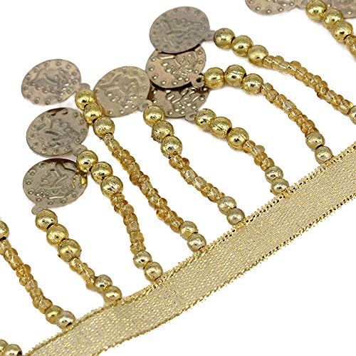 5yard Gold Beads Fringe Tassel Trimming Belly Dance Dress Costume Coins Fringe Trim Costuming DIY Supplies for Craft Dancewear T1761