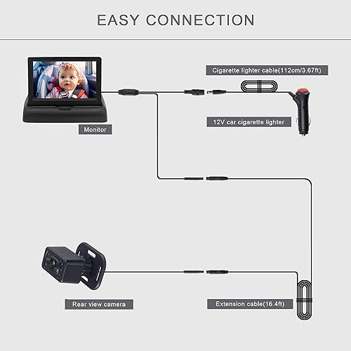 Miniatura 6 de Cámara de coche para asiento trasero HD 720P Monitor de 4.3 pulgadas con visión nocturna, rotación de 360, ángulo de visión amplio de 150. Protege