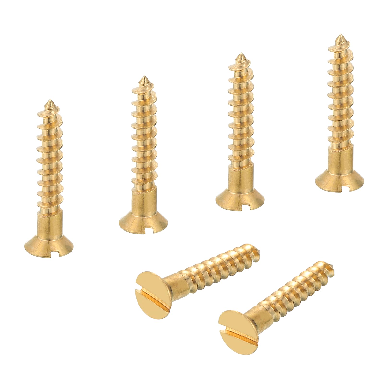 sourcing map Wood Screws, M5 x 30mm Brass Slotted Flat Head Self Tapping Screw Quick Metal Self-Tapping for Indoor Household Appliances Furniture Woodworking Pack of 6 โ image 1