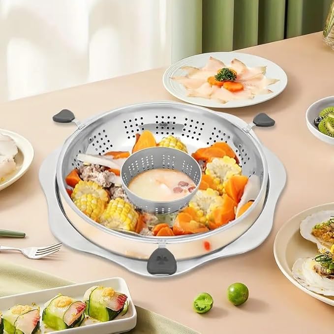 Olla caliente giratoria con divisor para 8-12 personas, acero inoxidable miniatura 2
