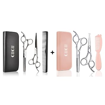 CIICII Hair Cutting Scissors Shears Kit, Professional Barber Haircut Scissors Set Hair Beard Hairdressing Trimming Haircutting Thinning Shears for Kids Men Women Hairdresser DIY Home Salon