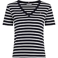 Tommy Hilfiger Donna T-Shirt Maniche Corte New Slim Cody con Scollo a V