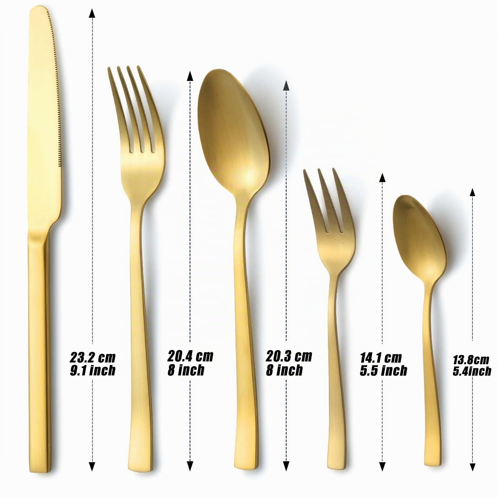 Hunnycook Juego de cubiertos de oro, Cubiertos acero inoxidable para 6 personas, 30 piezas, dorado mate, para el hogar, cocina, restaurante, pulido, apto para lavavajillas