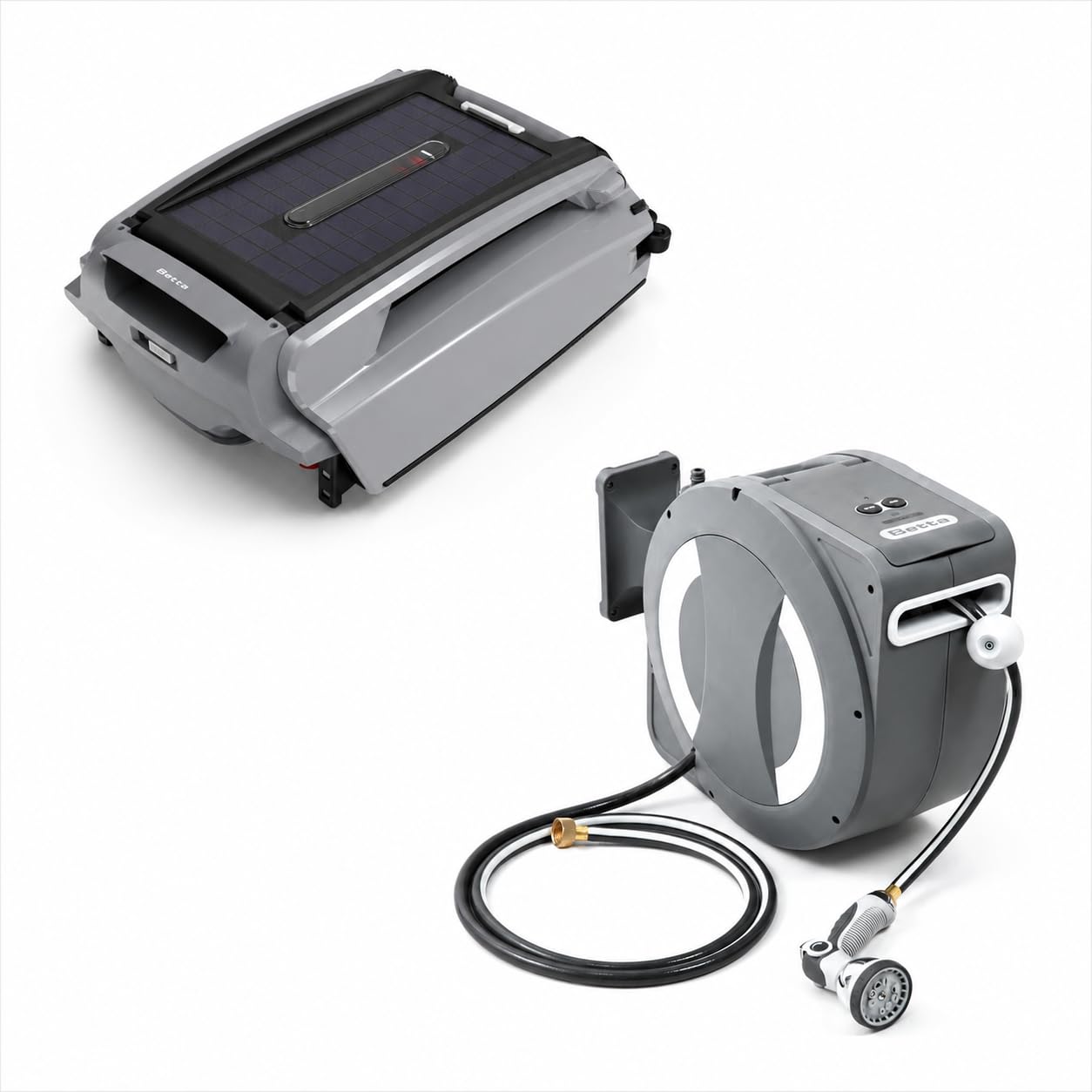 SE Plus + EaseReel Ultimate Backyard and Pool Care Bundle – Solar Robotic Pool Skimmer + 100FT Battery-Powered Retractable Hose Reel
