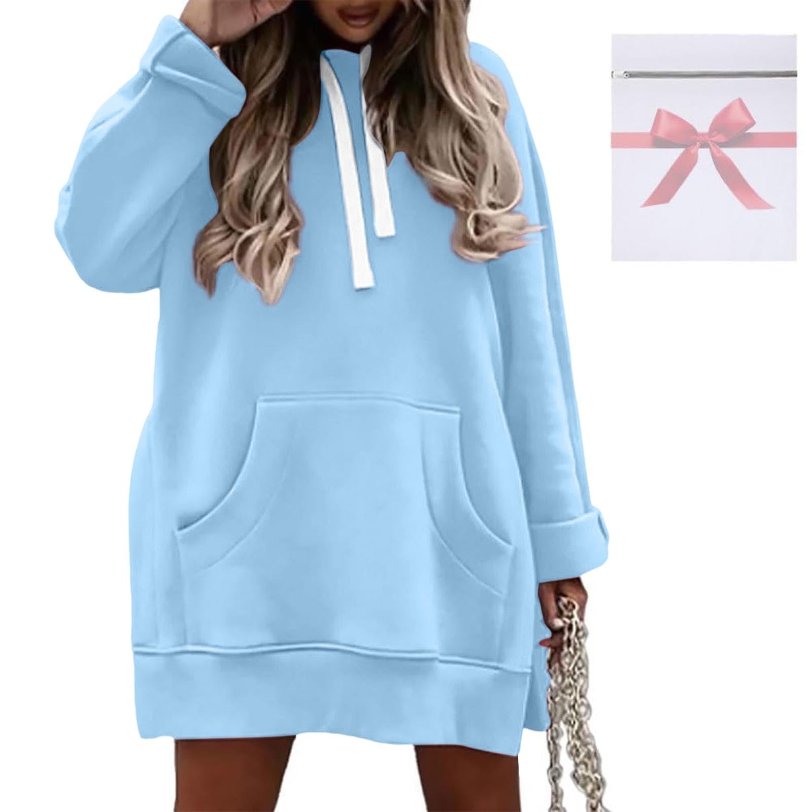 Generisch Robe confortable pour femme avec imprimé de Noël, sweat à capuche à manches longues et poches