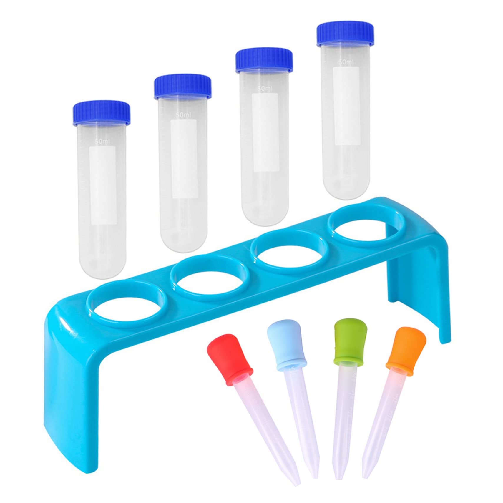 Faroby Kids Test Tubes 9PCS, 50ml Plastic Test Tubes with Stand and Tip Dropper for Children, Educational Science Toy