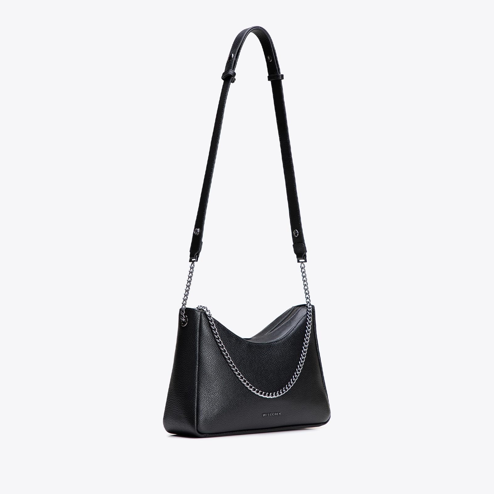 WITTCHEN Torebka damska typu bagietka | Elegancka torebka ze skóry naturalnej | Torebka na ramię z łańcuszkiem | Zapięcie na zamek błyskawiczny | 25–28 × 15–21 × 5–10 cm
