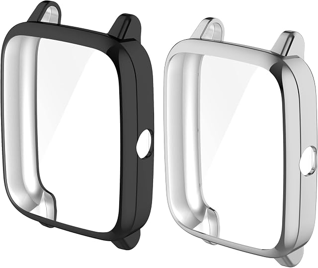 Chofit Cases Compatible with ID205L/Umidigi Uwatch 3/Blackview R3 Case, Screen Protector Film TPU Plated Protective Case Cover Shell for IP68 1.3 inch Square Screen Smart Watch (Black+Silver)