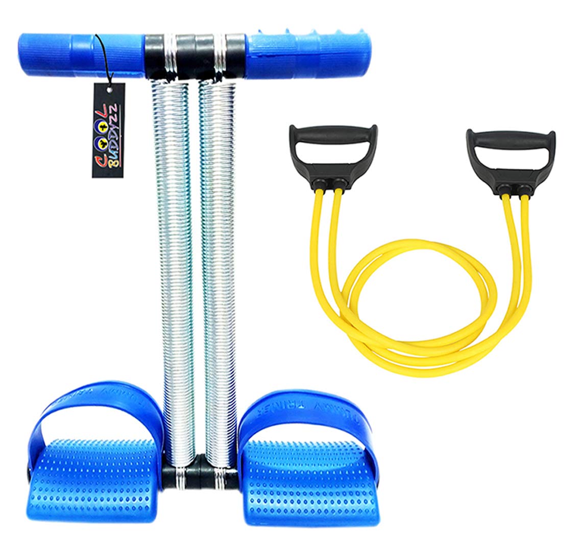 Cool Buddyzz™ Double Spring Tummy Trimmer for Men and Women and Resistance Band/Exercise Band/Toning Tube Combo | Made in India(Multicolor)