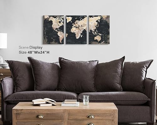 Miniatura 9 de Elixart Arte de pared para sala de estar, oficina, decoración de pared para dormitorio, mapa del mundo, arte grande para cocina, 48 x 24 pulgadas,