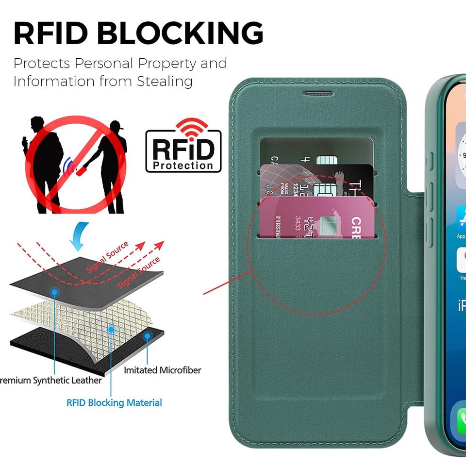Étui iPhone 14 Pro rose en cuir véritable avec protection RFID premium