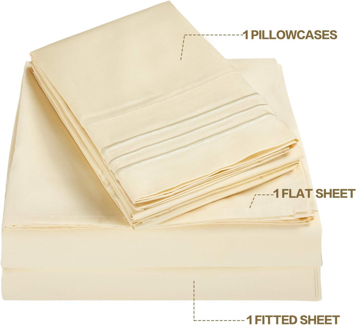 Premium Twin Size Bed Sheets, 3 Piece Sheet Set Extra Soft, Comfortable&Breathable,1800TC Twin Size Sheets with Deep Pocket 14 inch,100% Brushed Microfiber Polyester,Stain&Wrinkle Resistant-Beige