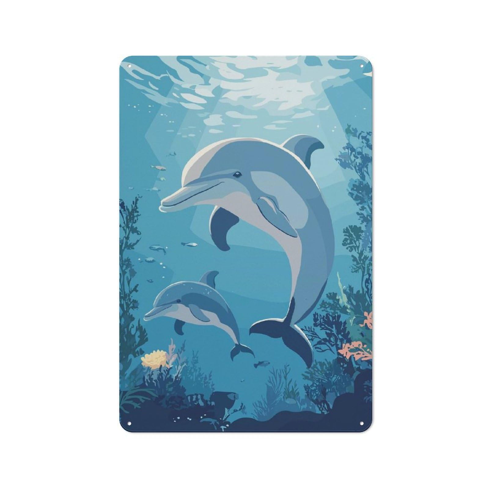 Dolphins Underwater Rustic Tin Sign 30x20cm for Living Room Or Hallway, Suited to Living Room Decor Lovers