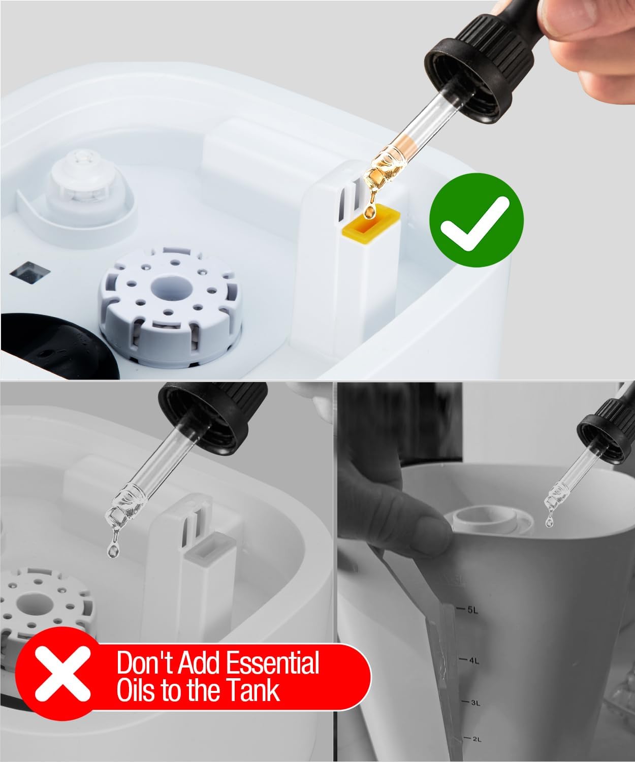 Hand pouring water into top-fill humidifier