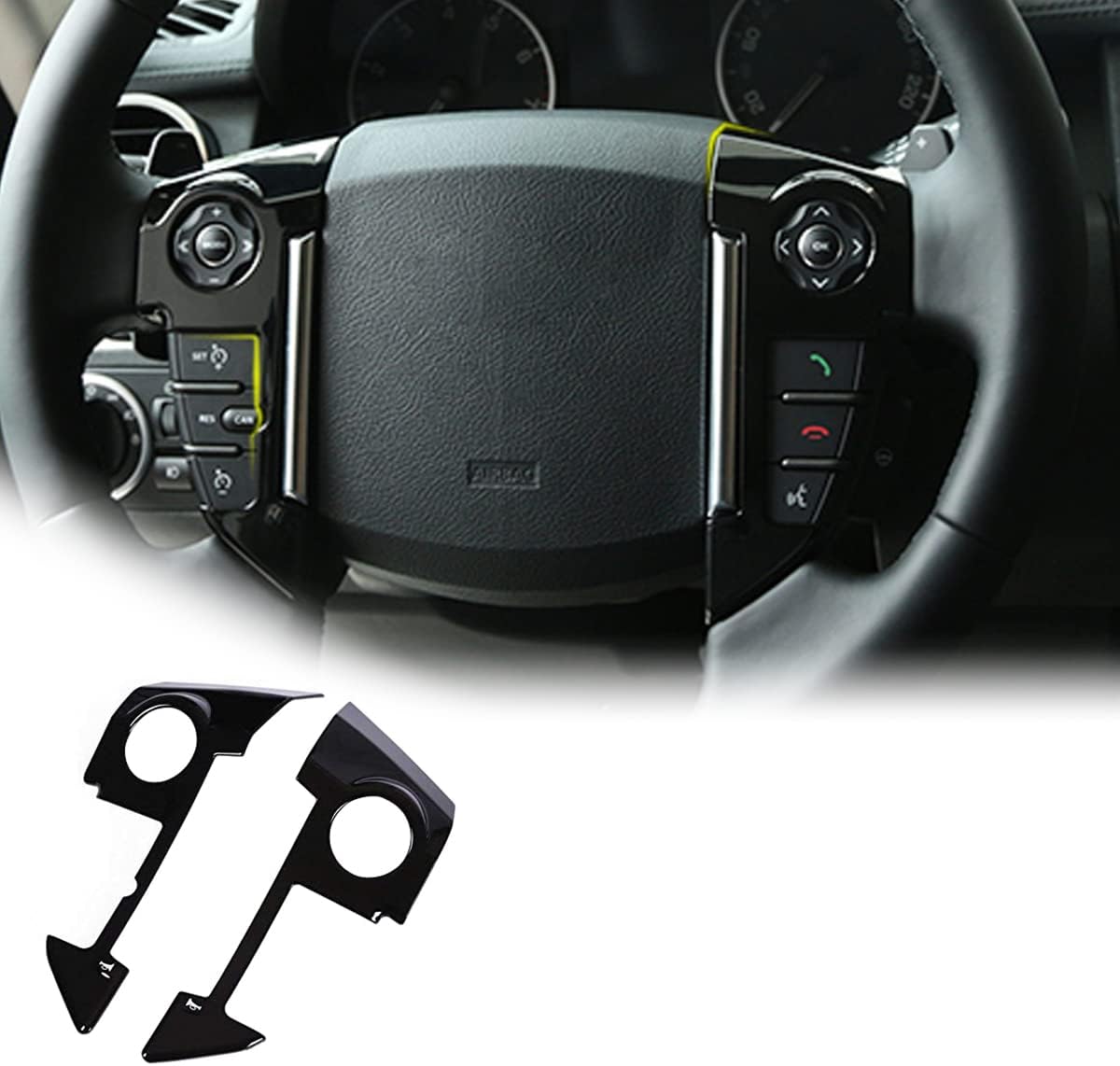 YIWANG ABS Chrome Car Steering Wheel Cover Trim 3D Sticker 2pcs for Land Rover Range Rover Sport 2010-2013 Car Accessories (Gloss Black)